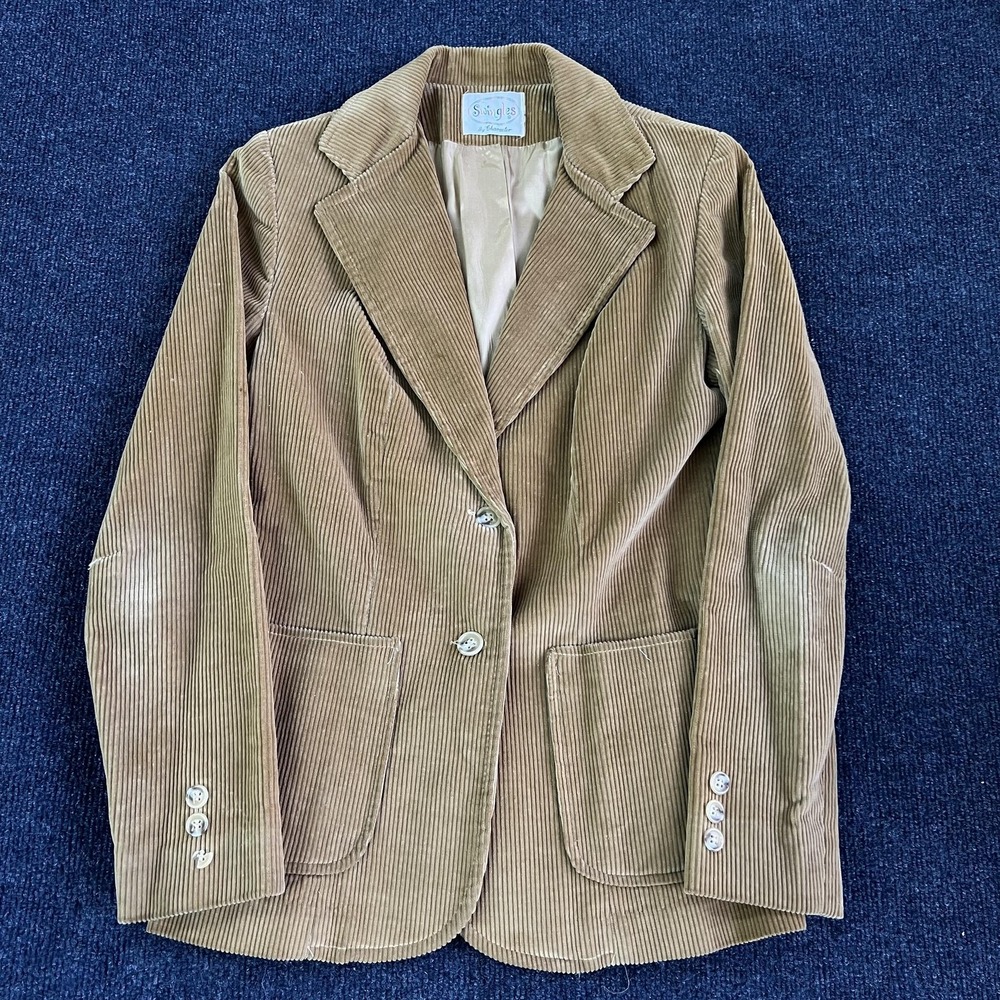 Vintage Swingles By Character Blazer Womens Medium‎ Tan Corduroy Jacket 90s